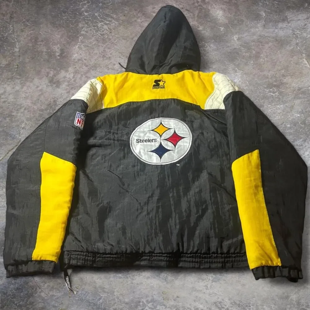 Starter NFL Pro Line Pittsburgh Steelers 1/2 Zip Hooded Jacket Men XL Quilted
